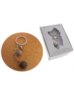 PORTACHIAVI ACCIAIO CON CIONDOLO BOTTONE ANTICATO 12 MM E PIETRA - TALISMANI DI SARDEGNA