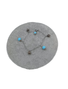 BRACCIALE CATENINA ACCIAIO CON PALLINE TURCHESI E BOTTONI - TALISMANI
