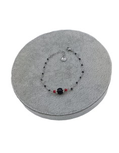 BRACCIALE CATENINA ACCIAIO CON SFERE SMALTATE NERE E  PIETRA ONICE - T