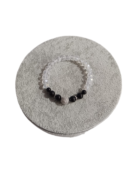Bracciale in cristallo mm8 con pietre onice nero e centrale strass  |