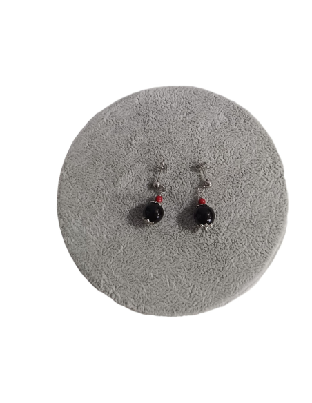 ORECCHINO PERNO SFERA ACCIAO CON PIETRA NERA MM 10  - TALISMANI DI SAR