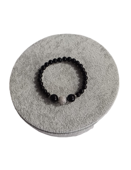 Bracciale in pietra onice nero mm 6 e centrale strass  | Scintu Bazar