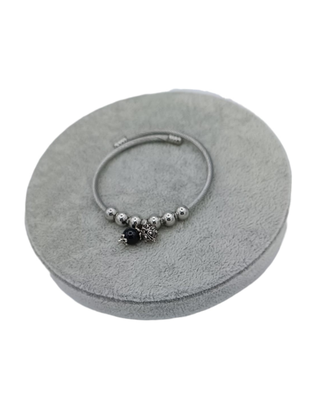 BRACCIALE AUTOAVVOLGENTE 6 SFERE ACCIAIO CON PIETRA ONICE - TALISMANI
