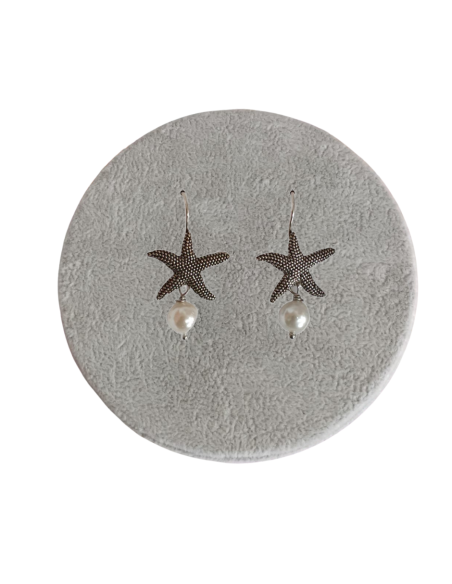 ORECCHINO METALLO ANTICATO PENDENTE STELLA MARINA CON PERLA MM6  - TAL