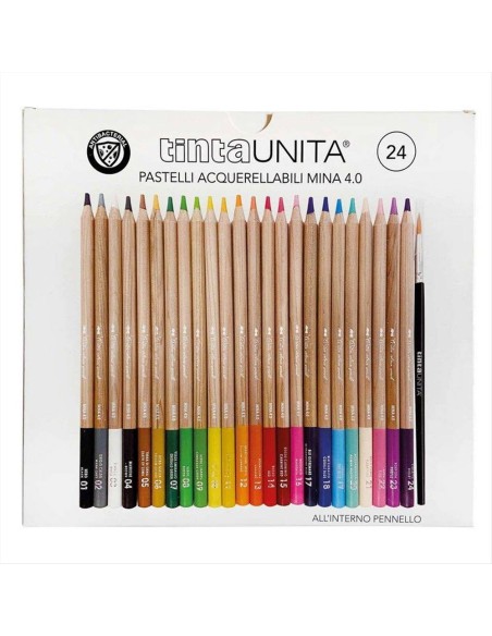 PASTELLI TINTA UNITA ACQUARELLABILI 24  COLORI C-PENNELLO ART 49731 PO