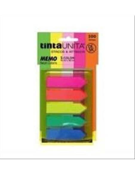 SEGNAPAGINA MEMO 5 COLORI FLUO REMOVIBILI FRECCIA MM. 12 X 44 TINTAUNI