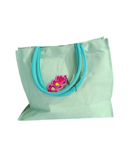 Shopping Bag + foulard TintaUnita Vintage Borsa mare Grande in cotone