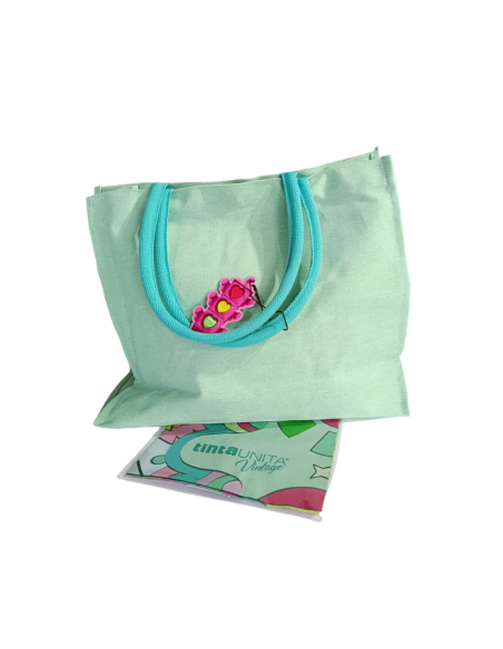 Shopping Bag + foulard TintaUnita Vintage Borsa mare Grande in cotone