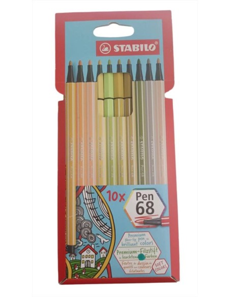 PENNARELLO PEN 68  STABILO SET 10 COLORI PASTEL  | Scintu Bazar