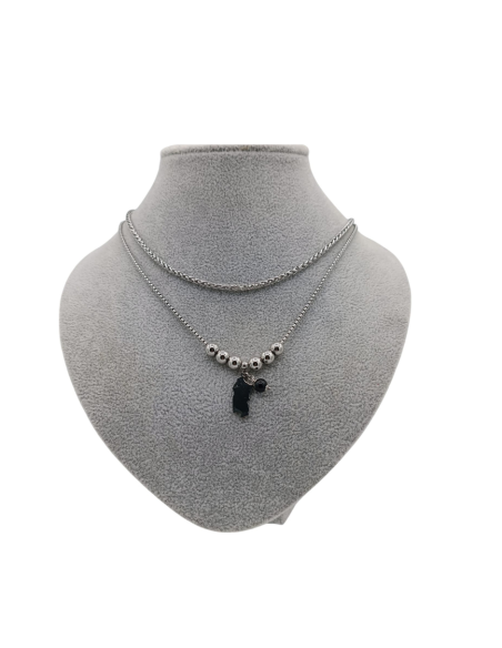 COLLANA 2 FILI ACCIAIO MAGLIE CESTINO E QUADRATA 2 MM SFERE - TALISMAN