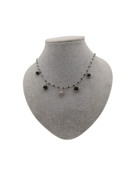 COLLARINO ACCIAIO E SFERETTE SMALTATE CON SFERA STRASS - TALISMANI DI