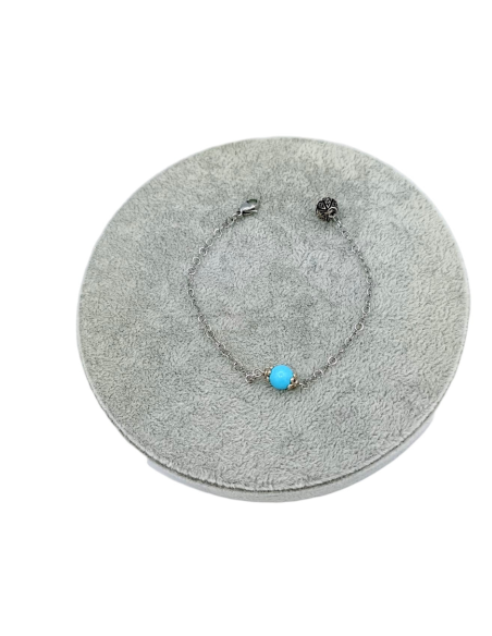 BRACCIALE ACCIAO CON  CENTRALE PIETRA TURCHESE E TERMINALE - TALISMANI