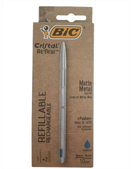 PENNA  SFERA BIC CRISTAL METALLO RICARICABILE + 2 REFILL 1 MM BLU  | S