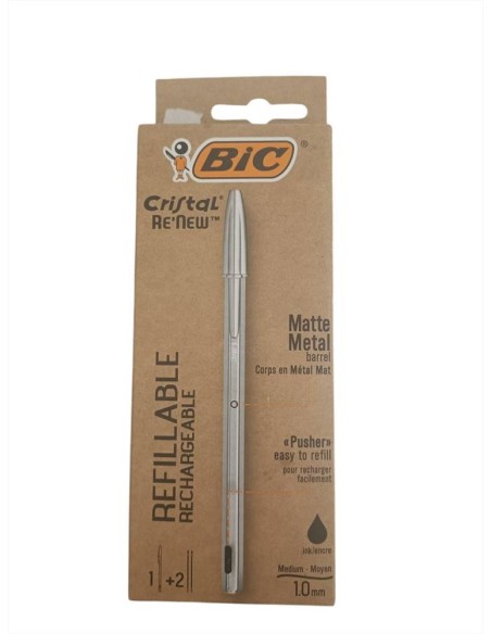 PENNA  SFERA BIC CRISTAL METALLO RICARICABILE + 2 REFILL 1 MM NERO  |
