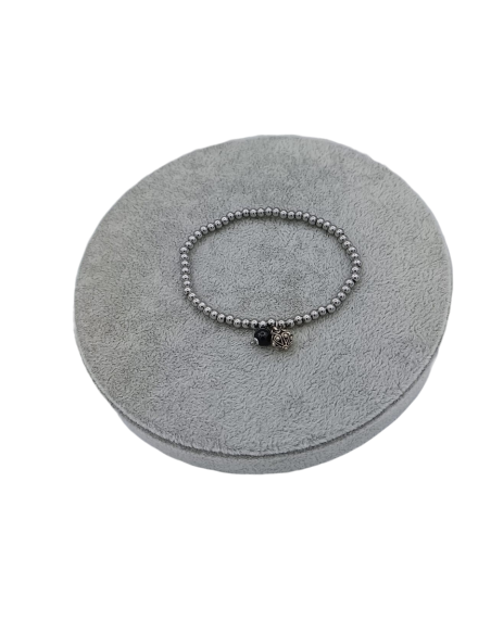 BRACCIALE ELASTICIZZATO SFERE ACCIAIO 4 MM CIONDOLO ONICE - TALISMANI 