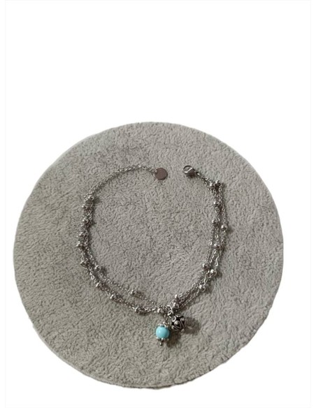 BRACCIALE 3 FILI ACCIAIO CON BOTTONE SARDO E PIETRA TURCHESE - TALISMA