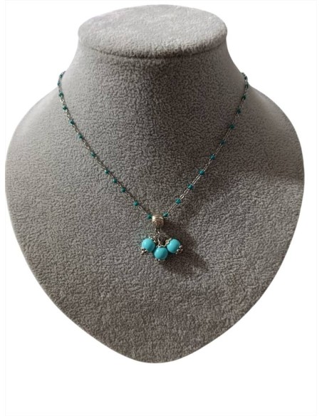 CATENINA ACCIAIO CON SFERETTE SMALTATE E 3 CIONDOLI PIETRA  - TALISMAN