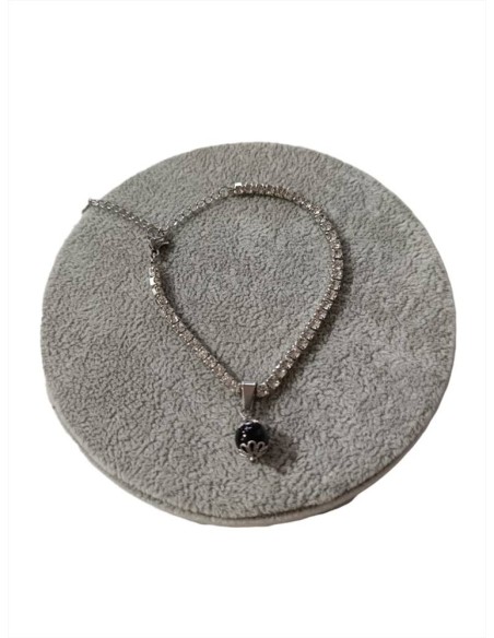 Bracciale tennis acciaio e cristalli con ciondolo pietra onice mm 8 - 