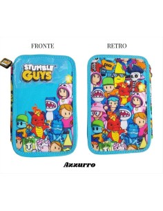 Astuccio 3 Zip “Stumble Guys” TintaUnita  art 62084 Azzurro  | Scintu