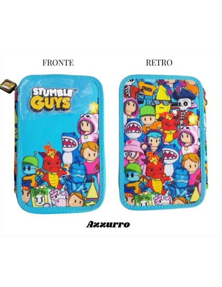 Astuccio 3 Zip “Stumble Guys” TintaUnita  art 62084 Azzurro  | Scintu