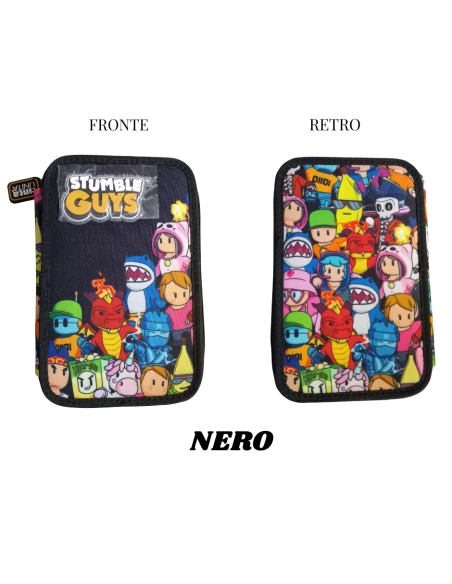 Astuccio 3 Zip “Stumble Guys” TintaUnita  art 62083 Nero  | Scintu Baz