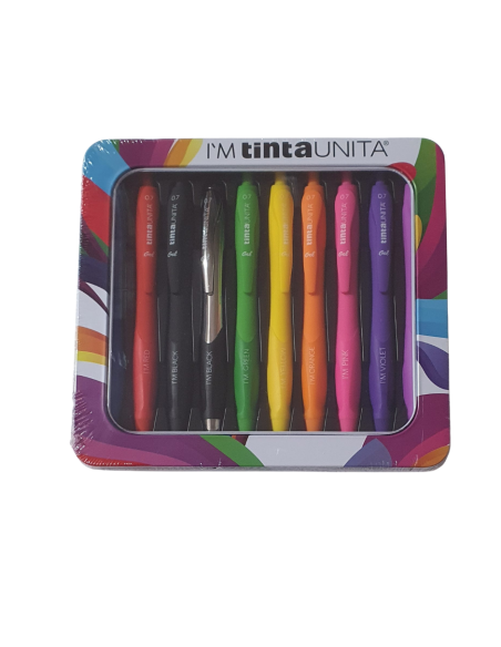 Box alluminio 9 Penne a scatto Gel colorate TintaUnita + 1 oro o silve