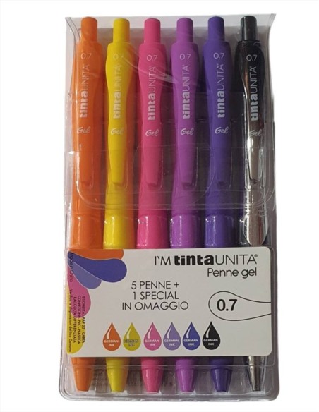 Taschetta 5 Penne a scatto Gel colorate TintaUnita + 1 oro o silver o