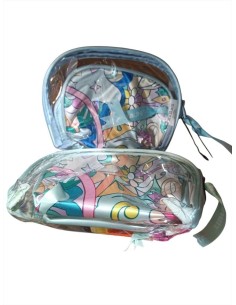 Set di 3 pouch in pvc e poliestere con laccetto Beauty TintaUnita Vint