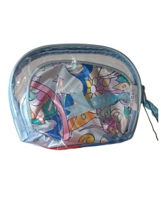 Set di 3 pouch in pvc e poliestere con laccetto Beauty TintaUnita Vint 2