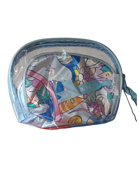 Set di 3 pouch in pvc e poliestere con laccetto Beauty TintaUnita Vint