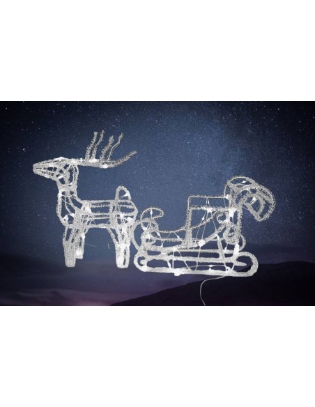 Slitta con renna cm 71x18x45 per uso esterno - bianco caldo  | Scintu