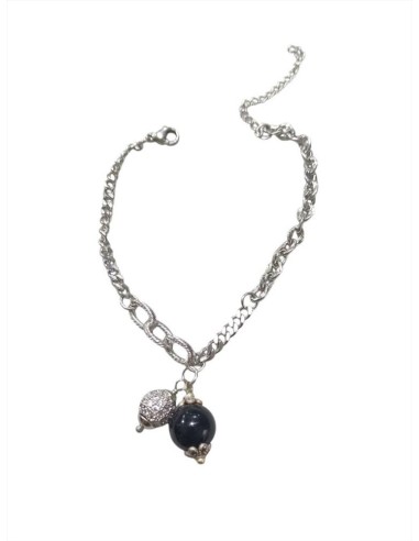BRACCIALE MAGLIA ACCIAIO CON PIETRA ONICE MM 10 E SFERA - TALISMANI DI SARDEGNA