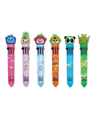 Penna Multicolor 10 colori con Topper 3D TintaUnita Zoo Fruit collecti