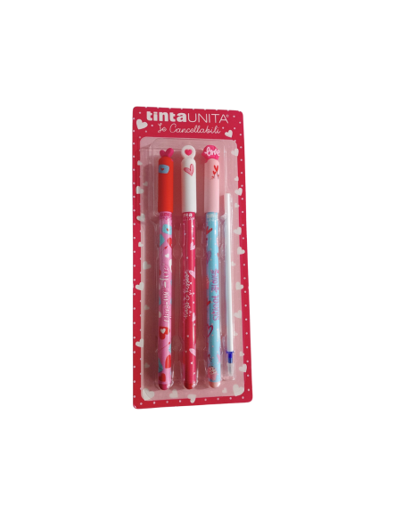 Penne Le Cancellabili Fashion pen tinta unita Love ink blu blister 3 p