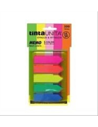 SEGNAPAGINA MEMO 5 COLORI FLUO REMOVIBILI FRECCIA MM. 12 X 44 TINTAUNI