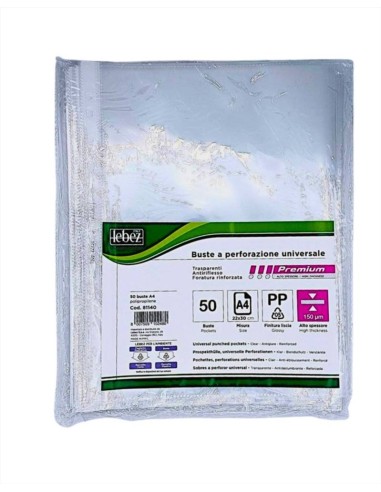 BUSTA FORATURA UNIV. A4 150 MICRON LISCIA BL.50 PZ ART 81140  LEBEZ  |