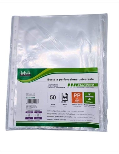 BUSTA FORATURA UNIV. A4 100 MICRON BUCCIA BL.50 PZ ART 81143  LEBEZ  |