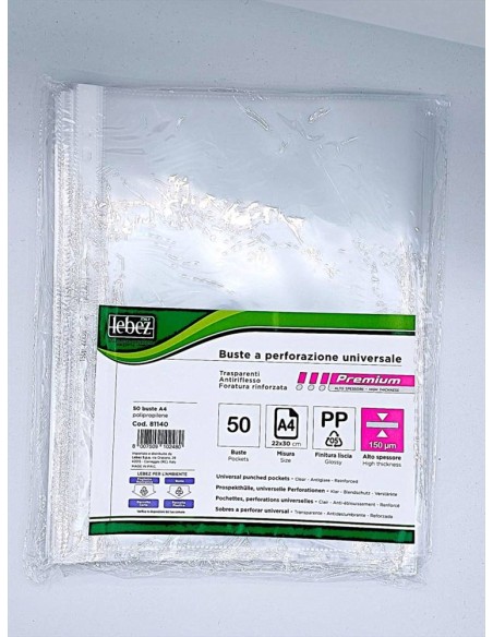 BUSTA FORATURA UNIV. A4 150 MICRON LISCIA BL.50 PZ ART 81140  LEBEZ  |